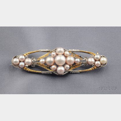 Arts & Crafts Platinum, 18kt Gold, and Pearl Brooch, Tiffany & Co.