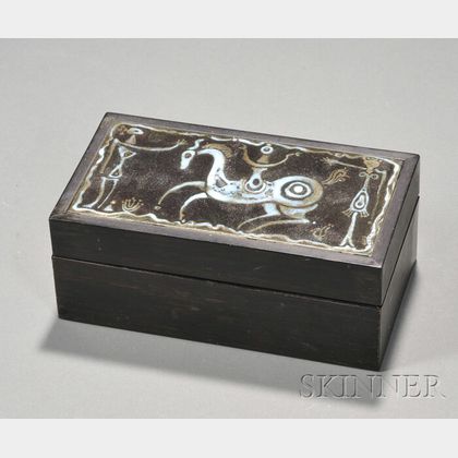 Mid-century Design Glazed Pottery and Ebony Trinket Box