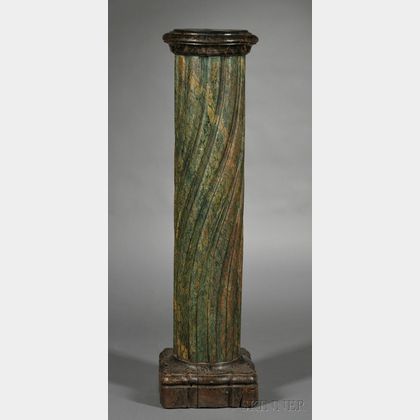 Carved and Faux Marble Painted Wood Pedestal
