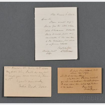 American Letters, Autograph Lot, Julia Ward Howe (1819-1910),William Cullen Bryant (1794-1878),and Oliver Wendell Holmes Senior (1809