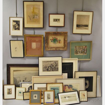 Approximately Twenty-two Framed Prints and Etchings