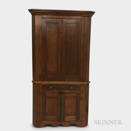 Country Two-piece Pine Corner Cupboard
