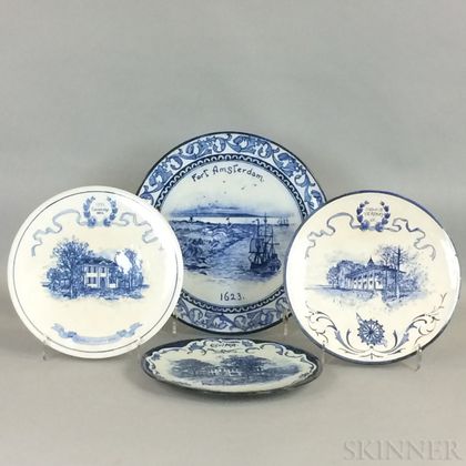 Four Volkmar Blue and White Pottery Chargers