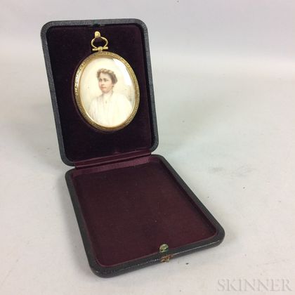 Framed Cased Portrait Miniature of a Woman
