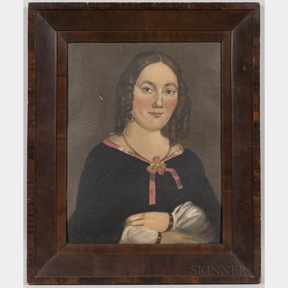 Prior/Hamblen School, Mid-19th Century Portrait of a Woman with Pink Bow