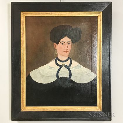 American School, Early 19th Century Portrait of a Woman with Elaborate Hairdo and Tortoiseshell Comb