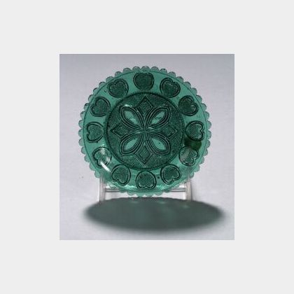 Emerald Green Pressed Lacy Glass Heart Pattern Cup Plate