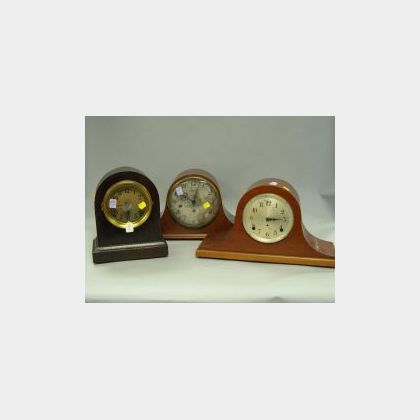 Three Seth Thomas Mahogany and Oak Veneer Mantel Clocks. 