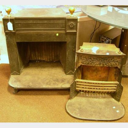 Barstow Stove Co. Brass Mounted Cast Iron Bay State Franklin Stove and a Cast Iron Franklin Stove