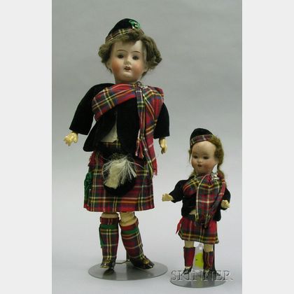 Two German Bisque Dolls in Scottish Dress