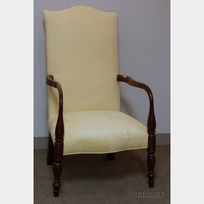 Late Federal Upholstered Mahogany Lolling Chair. 