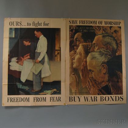 Three Norman Rockwell U.S. WWII Freedoms Lithograph Posters