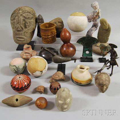 Twenty-five Stone, Metal, and Pottery Tribal Objects