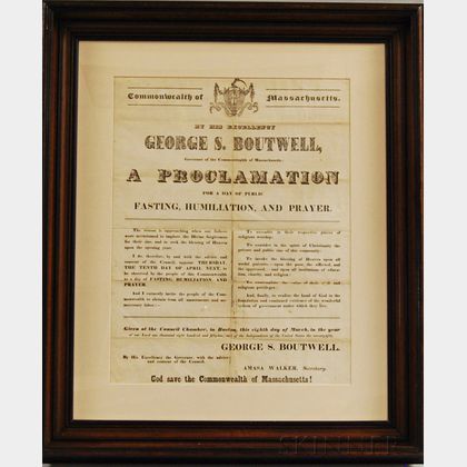 Framed George S. Boutwell Proclamation for Fasting, Humiliation, and Prayer