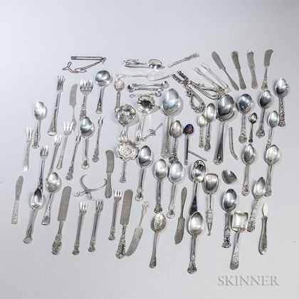 Large Bag of Sterling Silver and Coin Silver Souvenir Spoons and Assorted Flatware