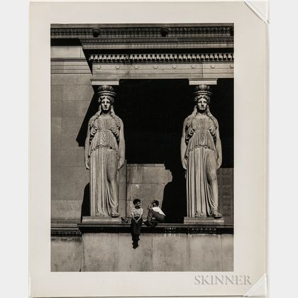 Walker Evans (American, 1903-1975) Two Children Seated Between Caryatids at the Museum of Science and Industry, Chicago, Made for the 
