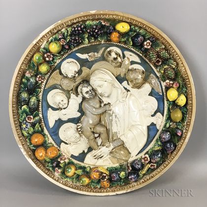 Italian Della Robbia Glazed Ceramic Roundel of the Madonna and Child