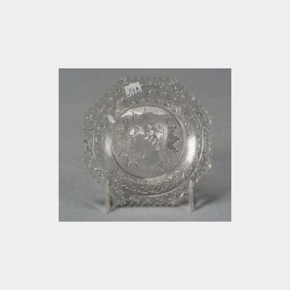 Colorless Pressed Lacy Glass Washington Historical Bust Pattern Cup Plate