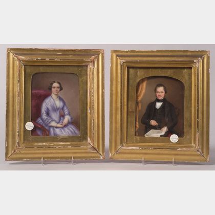Pair of Portraits on Porcelain of a Lady and Gentleman