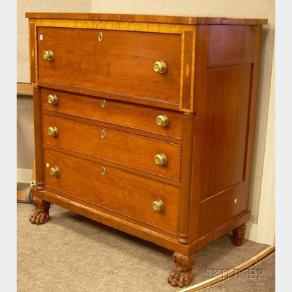 Classical Inlaid and Carved Cherry and Mahogany Veneer Butlers Bureau. 