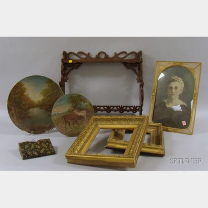 Four Late Victorian Gilt-gesso Frames, a Gilt-metal Wire Frame with Convex Glass, Two Painted Landscape Decorat... 