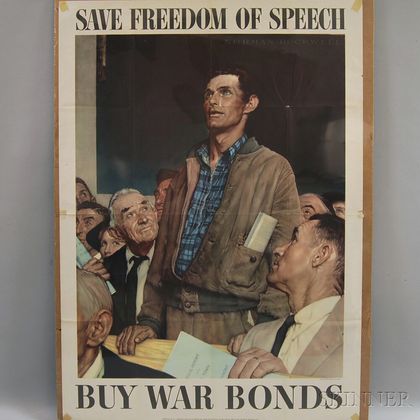 Norman Rockwell U.S. WWII Freedom of Speech Lithograph Poster