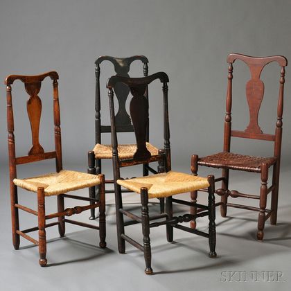 Assembled Set of Four Queen Anne Vase-back Dining Chairs