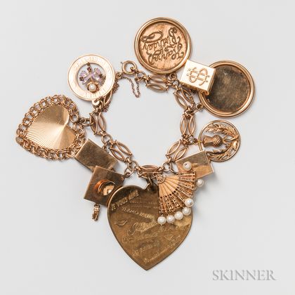 14kt Gold Charm Bracelet with 14kt Gold and Gold-plated Figural Charms