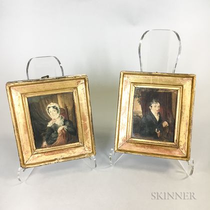 Pair of Framed Watercolor Portraits of a Man and Woman
