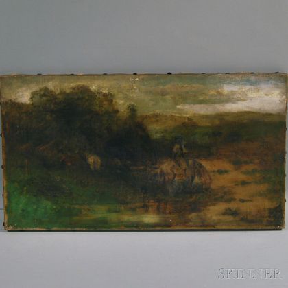 Attributed to Mary Schreyer (German, 19th/20th Century) Landscape with a Figure on Horseback