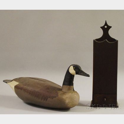 Cherry and Mahogany Pipe Box and a Painted Carved Wood Canada Goose Decoy
