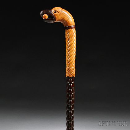 Carved Maple Cane with Eagle Head Handle