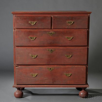 Red-painted Cherry and Maple Chest of Drawers