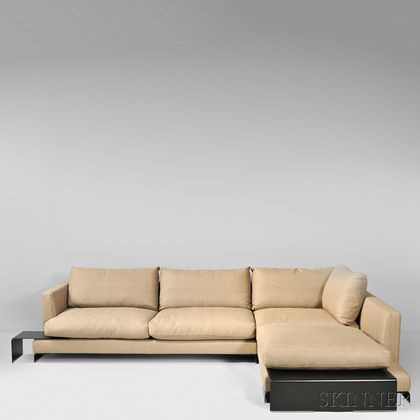 Flexform Leather Long Island Sofa with Chaise Element