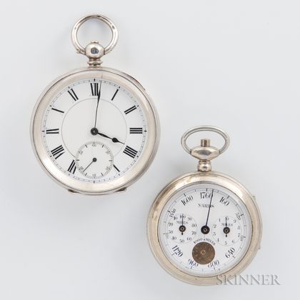 Silver Key-wind Open-face Watch and French Pedometer