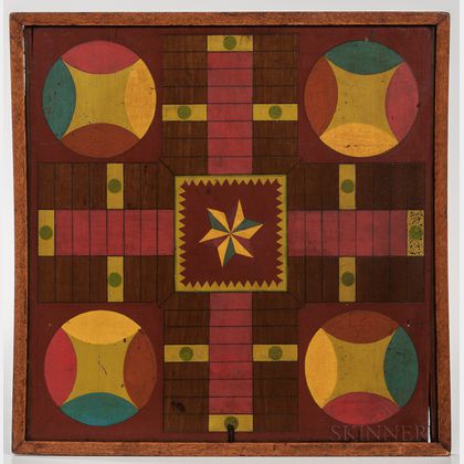 Painted Parcheesi Game Board with Six-pointed Star Decoration