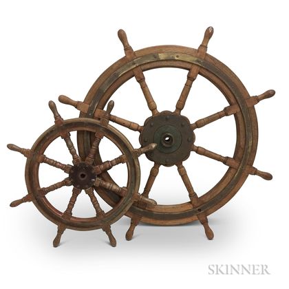 Two Early Wooden Ship's Wheels