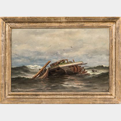 George Savary Wasson (American, 1855-1932) Wrecked Sailing Vessel Adrift, Perhaps in Isle au Haut Bay