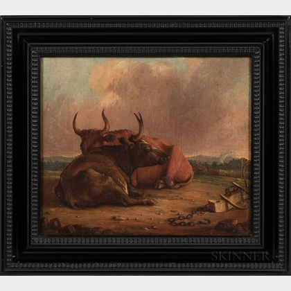 Dutch School, 19th Century Two Framed Paintings of Cattle.