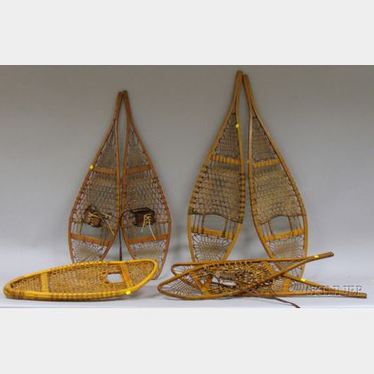 Four Pairs of Vintage Wood and Sinew Snowshoes