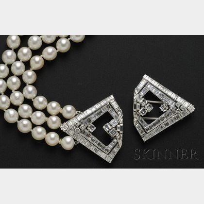 Pair of Platinum and Diamond Dress Clips, Mounted by Cartier