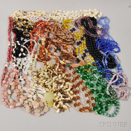 Group of Hardstone and Glass Beaded Necklaces