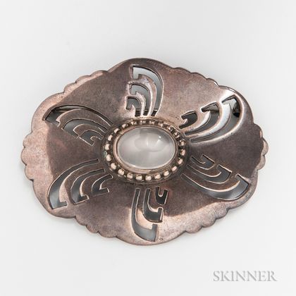 Kalo Sterling Silver and Moonstone Brooch
