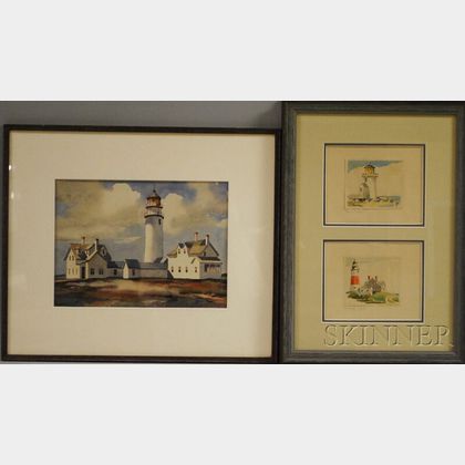 Two Framed Watercolors of Lighthouses: John Cuthbert Hare (American, 1908-1978),Lighthouse and Outbuildings