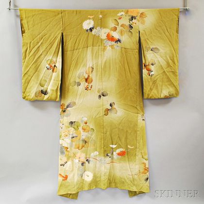 Japanese Painted Crepe Silk Kimono