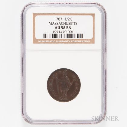 1787 Massachusetts Half Cent, NGC AU58 BN