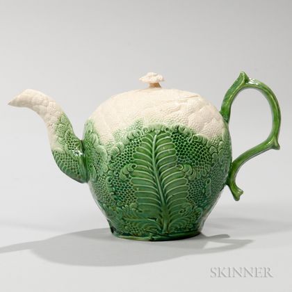 Staffordshire Cauliflower Decorated Cream-colored Teapot and Cover