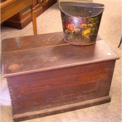 Late Victorian Iron Mounted Oak Storage Chest and a Painted Metal Coal Bucket. 