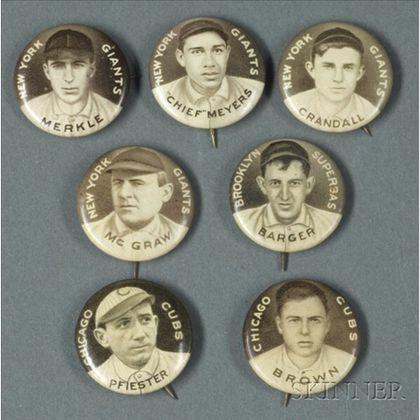 Seven 1910-1912 Sweet Caporal Cigarettes Baseball Pins