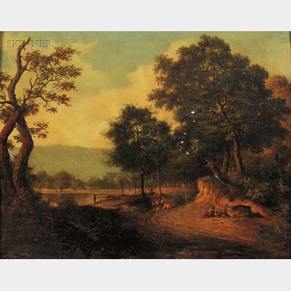 Attributed to John Berry Crome (British, 1794-1842) Figures on a Road by the River